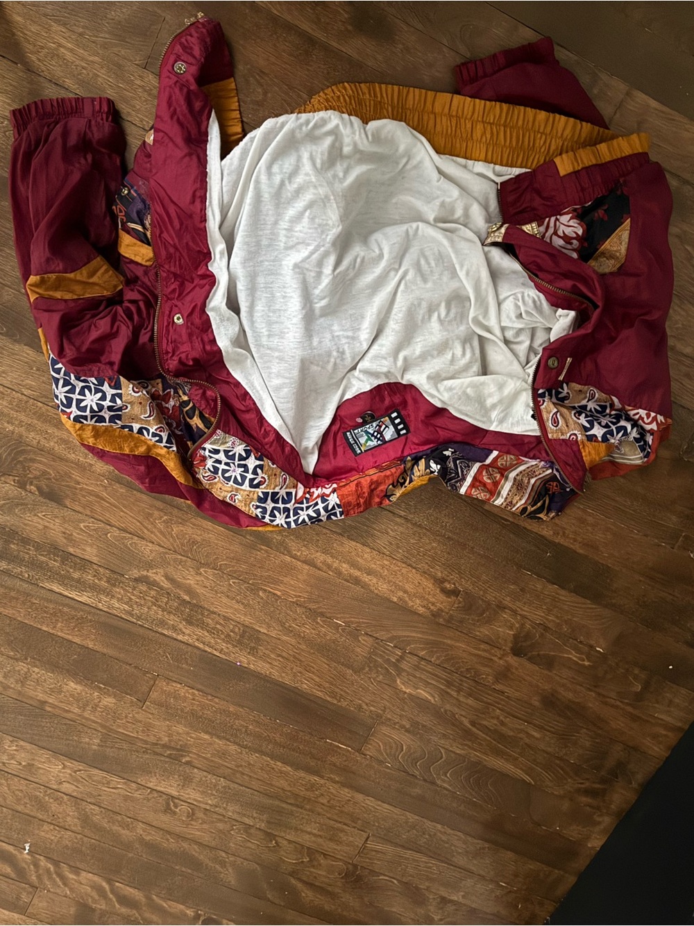 Vintage Patchwork Windbreaker Jacket in Burgundy & Mustard